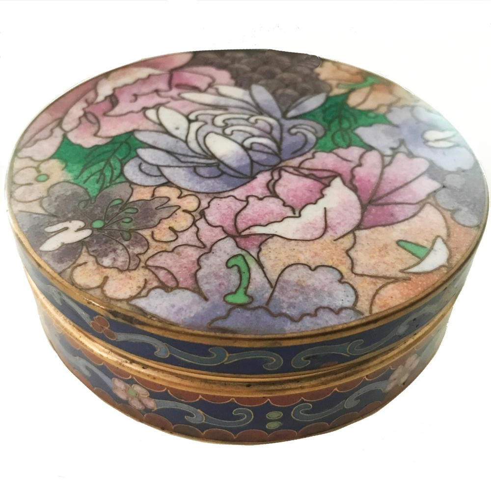 Vintage Floral Painted Metal Trinket Box